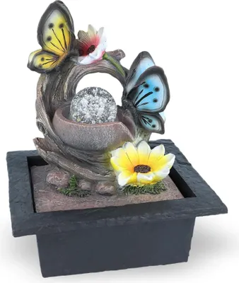 Produktbild von Zimmerbrunnen Schmetterlingsmotiv mit LED-Beleuchtung, Dekobrunnen für die Wohnung
