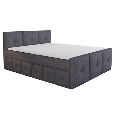 Produktbild von Boxspringbett BOE 200x200 mit Bettkasten, Topper und gepolstertem Kopfteil. Farbe: Dunkelgrau
