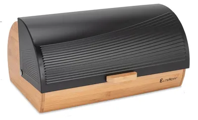 Broodtrommel Bambus Metall schwarz 39x26x19 cm