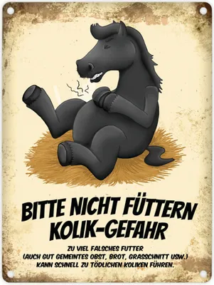 Produktbild von Metallschild mit schwarzes Pferd Motiv und Spruch: Bitte nicht füttern -