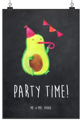 Produktbild von Mr. & Mrs. Panda Bild Avocado Party Zeit DIN A2 - Kreidetafel - Geschenk, Plakat, Wandbild, Posterdruck, drucke, Geburtstag, Schulabschluss, Genießen, wanddeko