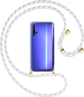 Produktbild von Handykette Backcover-Schutzhülle mit Band (Metall goldfarben) für Honor 20 / Huawei nova 5T - weiß/grau