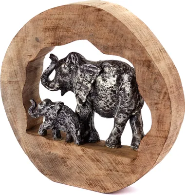 Produktbild von SKULPTUR "LOG ELEPHANTS" | 37cm, Mangoholz | Elefanten Deko Aufsteller
