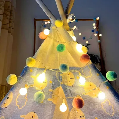 Zdjęcie produktu dla Wróżka dla dzieci, zasilana bateryjnie, ciepła biel 2m 20 diod LED Kolorowe wróżki Pom Pom Led Dekoracja na Boże Narodzenie Impreza Wewnętrzna Sypialnia Pokój dziecinny