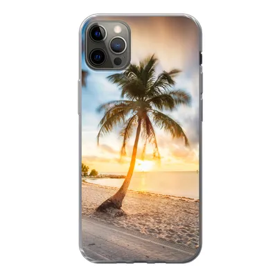 Produktbild von MuchoWow® Handyhülle Schutzhülle Hülle für iPhone 13 Pro Max Sonnenuntergang - Strand - Palme Silikon Softcase Handy Hülle - Mobiltelefon