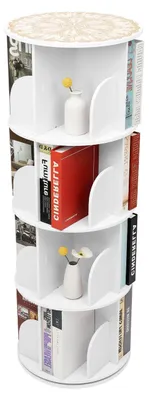 Produktbild von Drehbares Bücherregal mit 4 Ebenen für Kinderzimmer, Bodenstehendes Lagerregal in Weiß