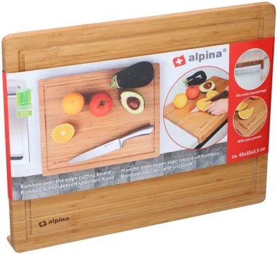 Produktbild von alpina Schneidebrett über Arbeitsplatte – mit Saftrille – 45 x 35 x 3,5 cm – Bambus