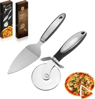 Productafbeelding van Pizza snijder en spatel set, roestvrij staal en hout, 2-delig, voor de keuken