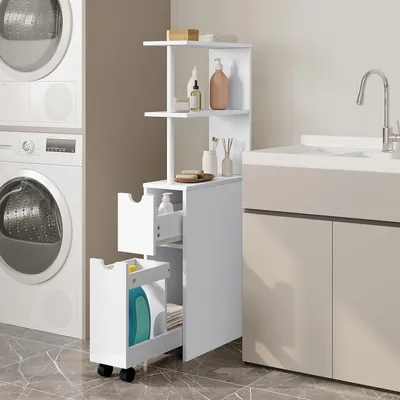Produktbild von EUGAD Nischenschrank Badezimmer schmal, mit Schublade&offenen Ablagen, Weiß