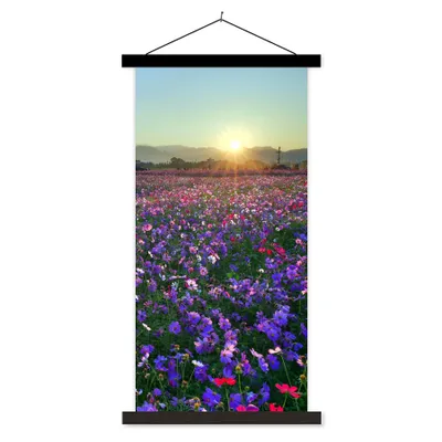 Produktbild von MuchoWow® Textilposter Blumen - Lila - Sonnenuntergang 40x80 cm mit schwarzem Rahmen - Wandemalerei