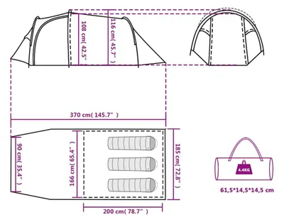 Productafbeelding van vidaXL Tunneltent, 3 personen, groen, waterdicht