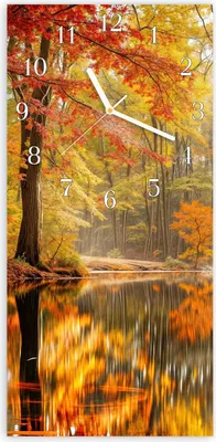 Produktbild von Wanduhr aus Glas mit Motiv Herbstwald am See- 30 x 60 cm - inkl. Aufhängesystem