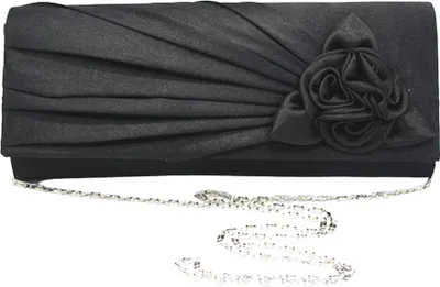 Produktbild von Schwarz Damen Abend Clutch Taschen Kunstseide Party Handtaschen Braut Hochzeit Geldbörsen mit abnehmbarer Kette