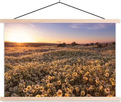 Produktbild von MuchoWow® Textilposter Blumen - Frühling - Sonnenuntergang 60x40 cm mit holzfarbenen Rahmen - Bilder