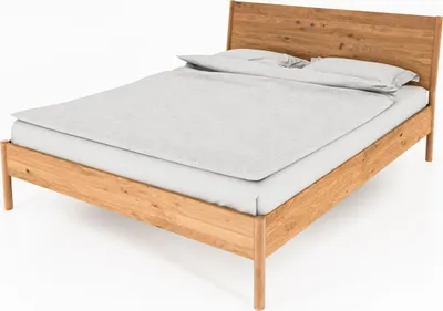Produktbild von Bett Zola 1 Wildeiche massiv 90x200 mit Holzkopfteil und Holzbeinen