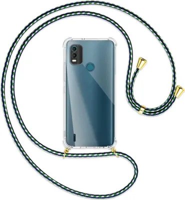 Produktbild von Handykette Backcover-Schutzhülle mit Band (Metall goldfarben) für Nokia C21 Plus (6.52'') - grün/blau/weiß