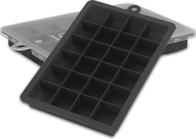 Produktbild von Intirilife 2x Eiswürfelformen in SCHWARZ – 2er Set à 24 Fächer Eiswürfel Silikonformen mit Deckel – Flexibler Eiswürfelbehälter Verschließbar für Eis, Babynahrung und mehr