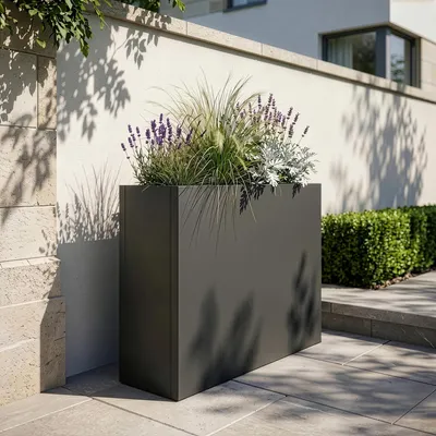 Obrázok produktu pre Kvetináč „Vaargel“ – kvetináč pre interiér aj exteriér, 82 x 90 x 30 cm, obdĺžnikový, pozinkovaná oceľ, antracitovo šedá