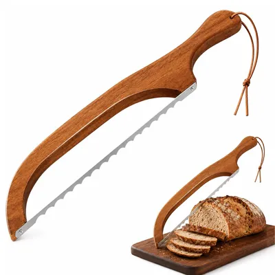 Produktbild von Brotmesser mit Wellenschliff, Sauerteigmesser aus 304 Edelstahl mit Holzgriff, Brot Schneidemesser für gleichmäßige dünne Scheiben, für selbstgebackenes Brot und Baguette