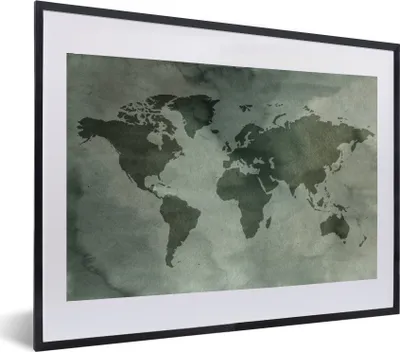 Produktbild von MuchoWow® MuchoWow® Gerahmtes Poster Weltkarte - Aquarell - Grau 60x40 cm - Poster mit zchwarzem Bilderrahmen - Schlafzimmer - Plakat in Rahmen - Drucken