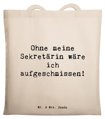 Produktbild von Mr. & Mrs. Panda Schultasche Spruch Sekretärin Helfer - Transparent - Geschenk, meine, Tragetasche, handgefertigte Geschenke, Ansprechpartner, Büro, personalisierte