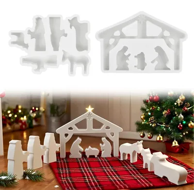 Produktbild von 2er Set Silikon Gießformen Krippe für Weihnachten DIY Handwerk Kerzen Gips