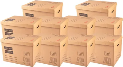 Produktbild von 10x Archivkarton Aktenkarton Aktenordner mit Klappdeckel und Boden - für je 5 große A4 Ordner zur Aufbewahrung Organisation Transport Archivschachtel