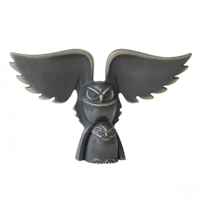 Produktbild von Bronzeskulptur Eule mit Kind 2 tlg. flammenpatiniert