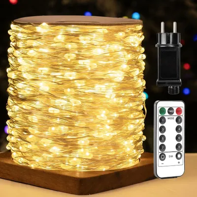 LED-Lichterkette, 30m, 300 warmweiße LEDs, wasserdicht, 8 Modi