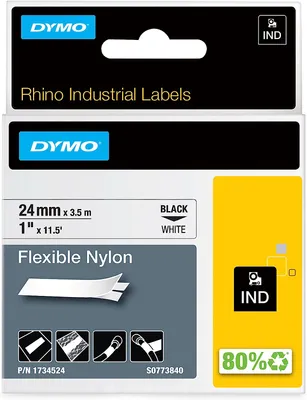 Produktbild von DYMO IND Flexibles Nylonband, Schwarz auf weiss, Mehrfarbig, Nylon, -10 - 80 °C, UL 969, DYMO