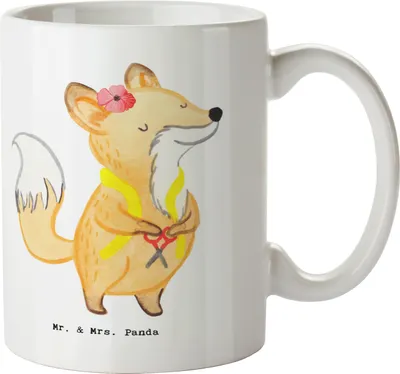 Produktbild von Mr. & Mrs. Panda Keramiktasse Schneiderin Herz - Weiß - Geschenk, Trinkbecher, schöne tasse, Keramikbecher, Kaffeetasse