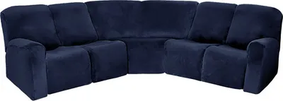 Produktbild von (Marineblau) 5-Sitzer-Liegebezug, Samt, L-Form, Stretch-Liegesofa, Anti-Rutsch-Kissen, Sofabezüge
