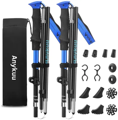 Image de Trekking poles pliables Anykuu, en aluminium 7075, longueur réglable de 110 à 130 cm