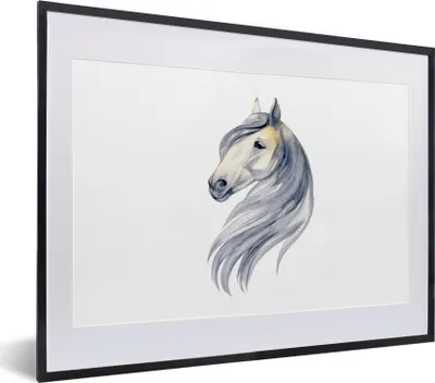 Produktbild von MuchoWow® MuchoWow® Gerahmtes Poster Pferd - Aquarell - Tier - Mädchen - Kinder - Mädchen 40x30 cm - Poster mit zchwarzem Bilderrahmen - Bilderrahmen - Poster im Rahmen