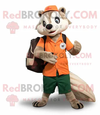 Productafbeelding van Tan Badger mascotte REDBROKOLY kostuum karakter gekleed met een Graphic Tee en Messenger bags