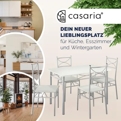 Produktbild von CASARIA® Esstisch mit 4 Stühlen Weiß