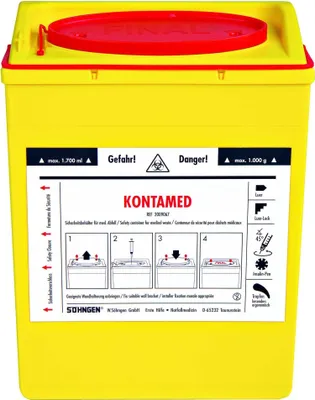 Image de SÖHNGEN® 2009067 Récipient de sécurité KONTAMED - env. 1,7 L, jaune de sécurité, support mural rouge