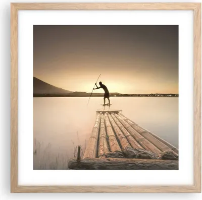 Produktbild von Gerahmtes Poster - Rahmen in heller Eiche - Floß Westen die Sonne - 40x40 cm - Wand Bild - Wanddeko - Wandbilder - Wandposter - Bilderrahmen - Bilder - Kunstdruck - Wandbild - P2NAC40x40-4353