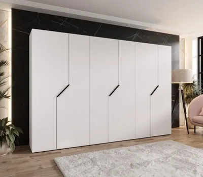 Obrázek produktu pro Široká šatní skříň 300 cm ELIRA 1 - bílá / černé úchyty