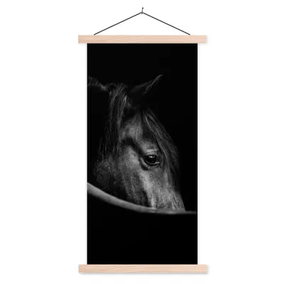 Produktbild von MuchoWow® Textilposter Pferde - Porträt - Schwarz - Tiere 60x120 cm mit holzfarbenen Rahmen - Holz