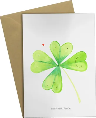 Produktbild von Mr. & Mrs. Panda babykarte Blume Kleeblatt - Weiß - Geschenk, Garten, Glücksbringer, weihnachtskarten, Grußkarte, Grußkarten, Motivation, osterkarten, Kleeblätter, Glück