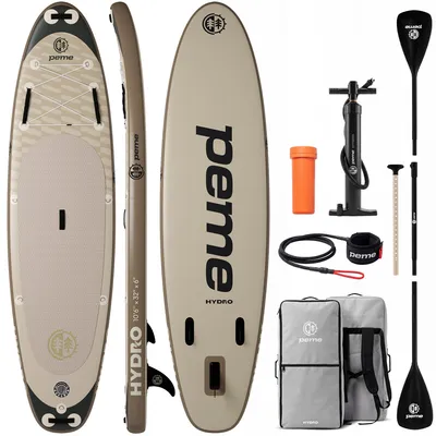 Produktbild von PEME Stand Up Paddle Board - Sand Storm -  320 cm - Dopple Paddel und komplette Zubehöre, SUP, Surfboard aufblasbar, bis 150Kg,- Beige & Schwarz