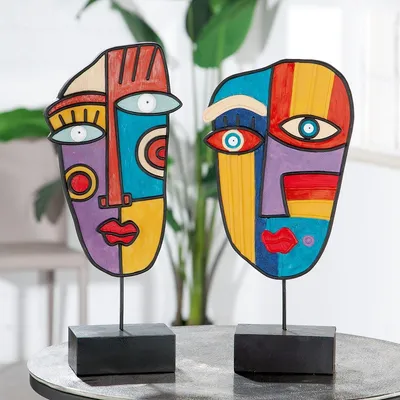 Produktbild von Casablanca Skulptur, "Abstrakt", Gesichtsmotiv, Kunstharz, mehrfarbig, , 2 Stück wie abgebildet, L. 7 cm, B. 18 cm, H. 38 cm 37192