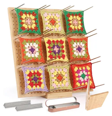 Produktbild von Granny Square Spanner Groß 33x33 cm Blocking Board Häkeln 30 Edelstahl Stabstifte Bambus Spannbrett
