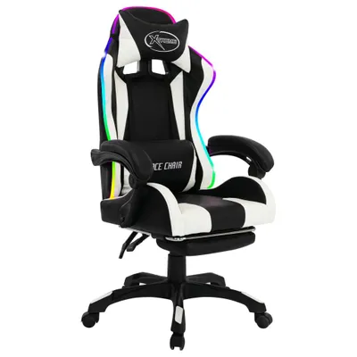Produktbild von vidaXL Gaming-Stuhl mit RGB LED-Leuchten Weiß und Schwarz Kunstleder