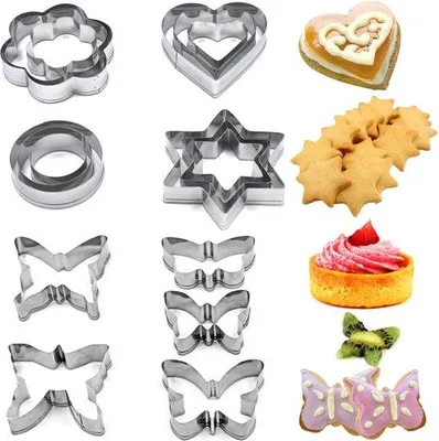 Produktbild von 17 Metall-Keksschneider Ster Blume Herz runde Formen