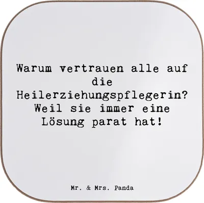 Produktbild von Mr. & Mrs. Panda Holzuntersetzer Spruch Heilerziehungspflegerin Lösungsexpertin - Weiß - Geschenk, Berufsgestaltung, Untersetzer für Gläser, Geschenke mit Herz, Lösung