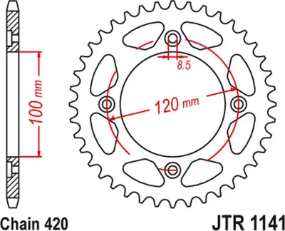 Image de Pignon de chaîne JT Sprockets 420 50Z diamètre intérieur 100mm cercle de trous 120mm