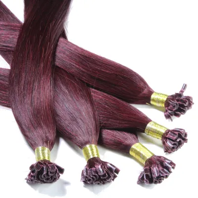 Immagine prodotto di hair2heart extension capelli umani lisci - 25 ciocche 0,5g 50cm 55/65 marrone chiaro viola intenso-mogano