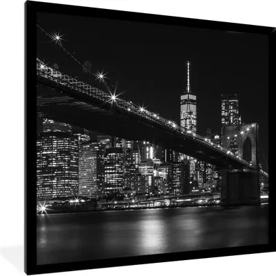 Produktbild von MuchoWow® Gerahmtes Poster New York - Brooklyn - Brücke 40x40 cm - Poster mit Schwarzem Bilderrahmen Wandposter Rahmen Foto Bilder - Mit Rahmen - Wanddekoration Schlafzimmer
